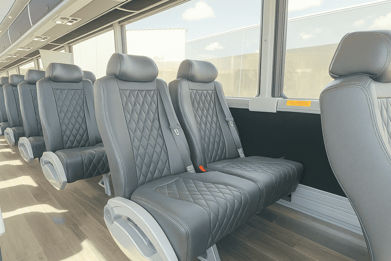 interior of Petaluma Coach Bus Service charter bus