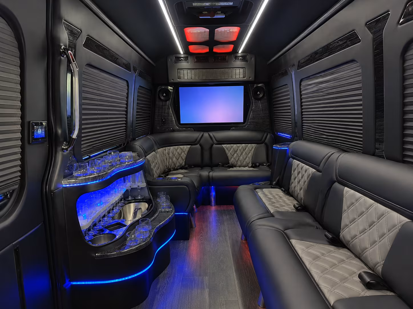 petaluma 18 passenger party bus inside